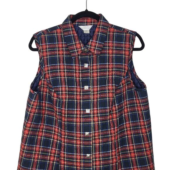 C.J. Banks Tartan Plaid Quilted Vest with Snap Closure and Pockets Size X /14W - Picture 3 of 12